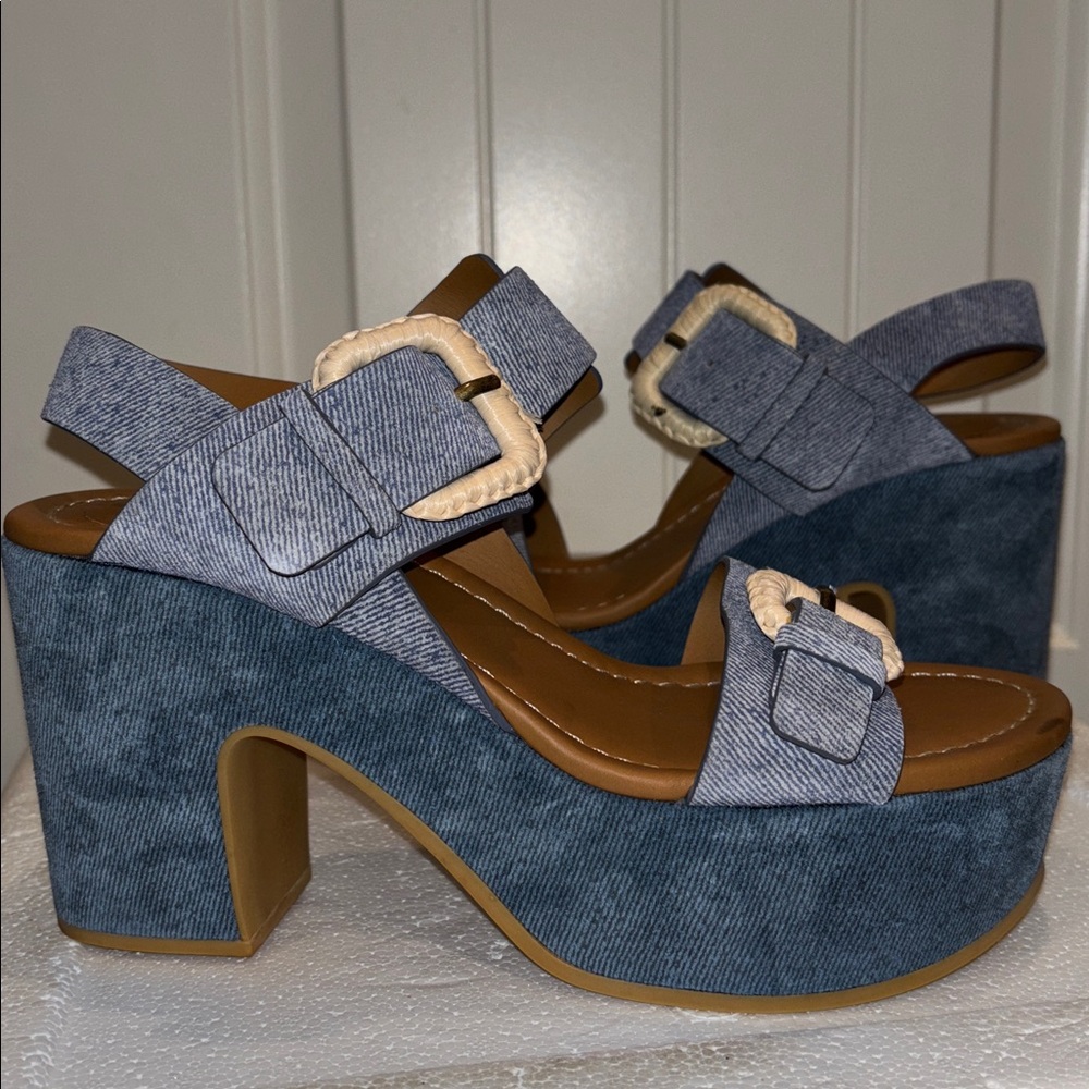 See By Chloe Blue Denim Platform Sandals - Picture 8 of 15